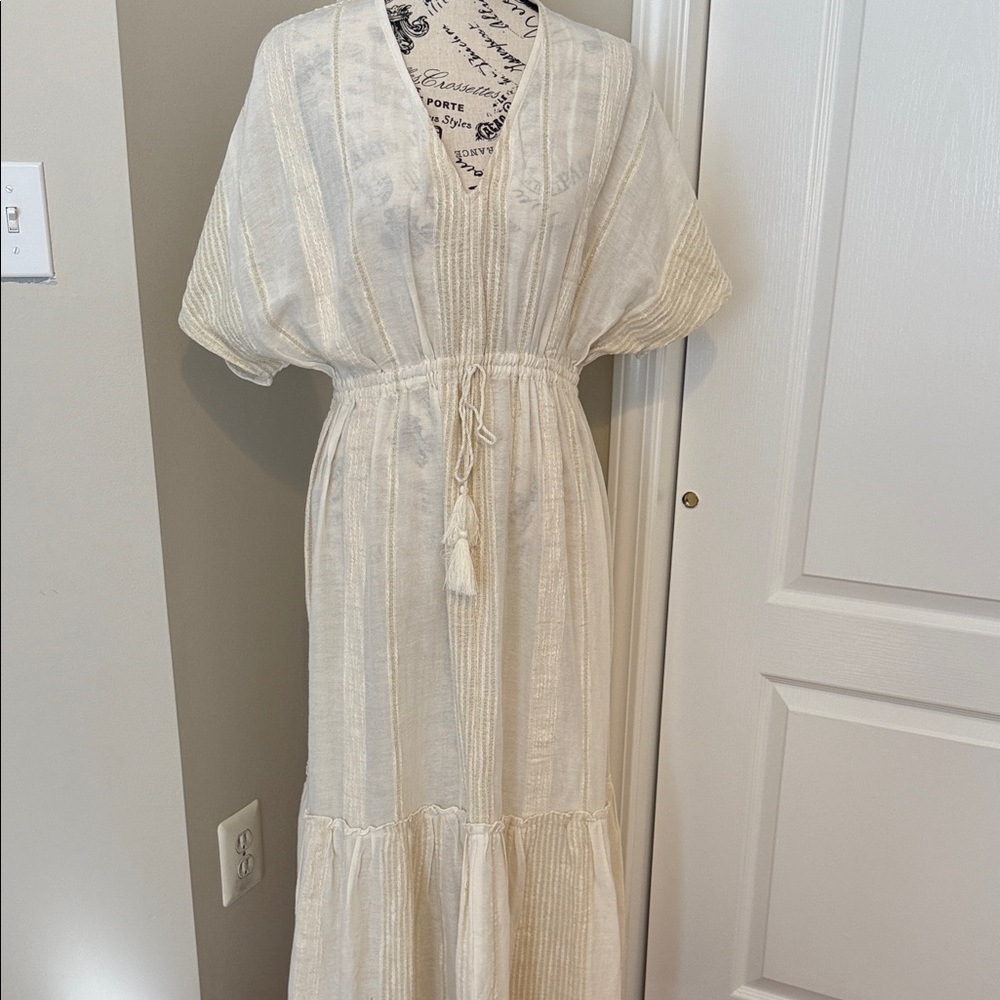 Elan Cream Maxi Dress with Tassel Detail